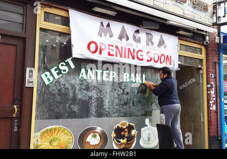London, UK 26. Februar 2016 - Work In Progress neue Restaurants in Green Lanes, Harringey, Nord-London. Stockfoto