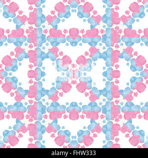 Dekorative stilisierte Blumen Motiv geometrische Musterdesign Karomuster in rot und blau-Pastelltönen. Stockfoto