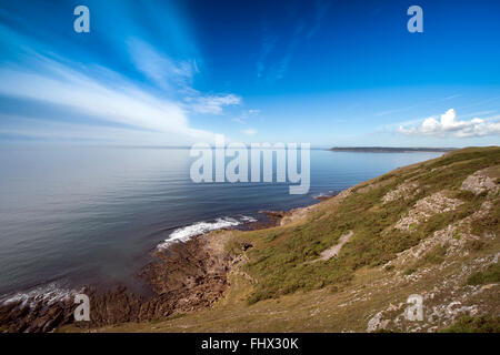 Blick vom Southgate Oxwich Bay an der Küste von Gower, S Wales UK Stockfoto