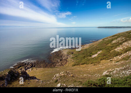 Blick vom Southgate Oxwich Bay an der Küste von Gower, S Wales UK Stockfoto