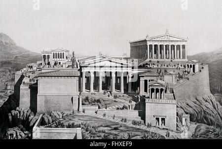 Die Akropolis von Athen, Griechenland, ca. 450 v. Chr..  Eine eingebildete Rekonstruktion. Stockfoto