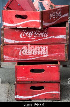 Vintage Retro coca cola Holzkisten Stockfoto