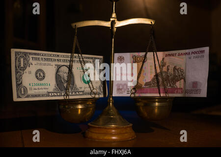Die Prognose des Dollars gegenüber dem Rubel Stockfoto