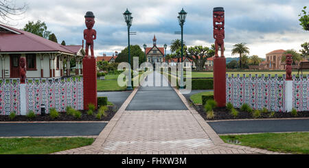 Rotorua Museum und Park am Morgen, Rotorua, Neuseeland Stockfoto