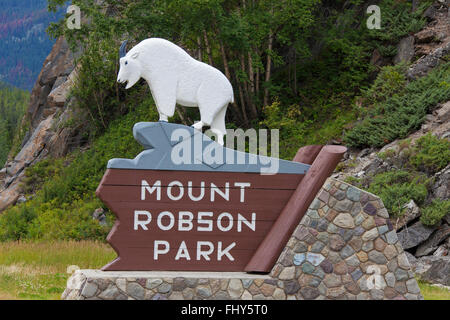 Ortseingangsschild von der Mount Robson Provincial Park, Britisch-Kolumbien, Kanada Stockfoto