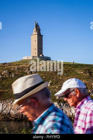 Herkulesturm, römische Leuchtturm aus dem Paseo Alcalde Francisco Vazquez, Coruña City, Galicien, Spanien Stockfoto