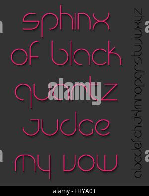 Reihe von stilvollen, rosa, dünne Linie Alphabet Buchstaben auf dunklem Hintergrund isoliert. Vektor-zeitgenössische Schrift-Art-Design. Handels-, Stock Vektor