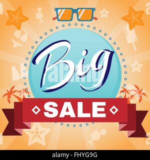 Big Sale Flyer-Vektor-Illustration. Urlaub Hot Vacation Card Markt Shop Ware Verkauf-Banner. Stock Vektor