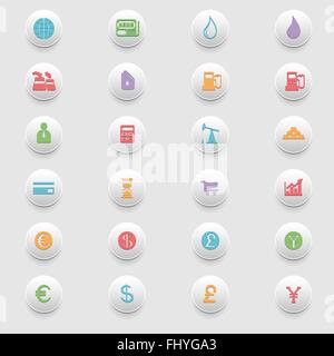 Wirtschaft und Finanzen flach bunte Icons Set. Digitalen Hintergrund Vektor Illustration Abzeichen auf grauem Hintergrund. Stock Vektor