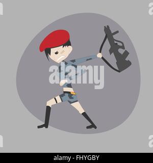 Vektor-Illustration, niedliche Mädchen Soldaten in Uniform, wütend Stock Vektor