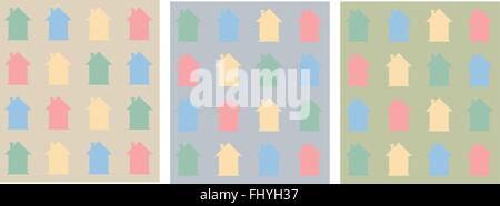 Bunte flache Häuser-Silhouette auf dem ausgekleideten Hintergrund in verschiedenen Farben. Immobilien-Infografiken. Digitalen Vektormuster. Stock Vektor