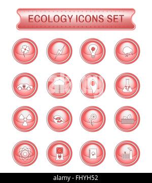 Ökologie-Icons Set auf rote Runde Knöpfe. Digitale Vektor Logos Formularsatz. Stock Vektor