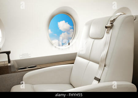 Business Jet-Flug, Aiircraft Bullauge Ansicht Stockfoto