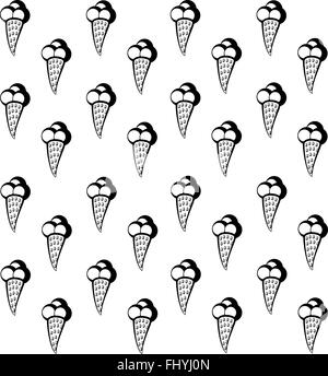Schwarz / weiß doodles Eistüten. Sommer behandelt Konzept. Digitale Vektor Hintergrundmuster print Stock Vektor