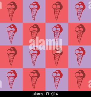 Pastell lila und rosa doodles Eistüten. Sommer behandelt Konzept. Digitale Vektor Hintergrundmuster print Stock Vektor