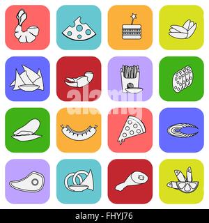 Bunte Bier-Snacks-Icon-Set. Digitalen Hintergrund-Vektor-Illustration. Stock Vektor