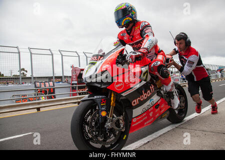 Phillip Island, Australien. 27. Februar 2016. Phillip Island, Australien. Superpole. Chaz Davies, Aruba.it Ducati World Superbike Team. FIM Supersport Weltmeisterschaft Runde 1. Bildnachweis: Russell Hunter/Alamy Live-Nachrichten Stockfoto