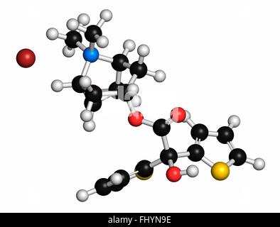 Tiotropium Bromid chronisch obstruktiver Lungenerkrankung (COPD) Wirkstoffmolekül Atome als Kugeln dargestellt werden und sind farblich Stockfoto