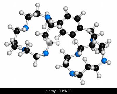 Plerixafor Krebsmedikament Molekül Atome als Kugeln dargestellt werden und sind farblich markiert: Wasserstoff (weiß), Kohlenstoff (schwarz), Stockfoto