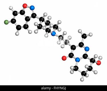 Antipsychotischen Wirkstoffmolekül Paliperidon (9-Hydroxyrisperidone) Atome als Kugeln dargestellt werden und sind farblich markiert: Wasserstoff Stockfoto