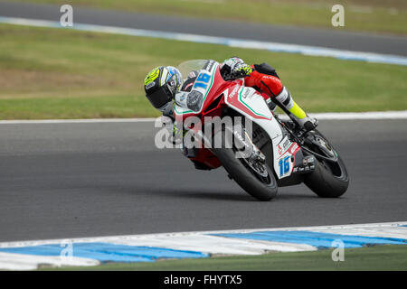 Phillip Island, Australien. 27. Februar 2016. Phillip Island, Australien. Freies Training Nr. 3. Jules Cluzel, MV Agusta Reparto Corse World Supersport-Team. FIM Supersport Weltmeisterschaft Runde 1. Bildnachweis: Russell Hunter/Alamy Live-Nachrichten Stockfoto