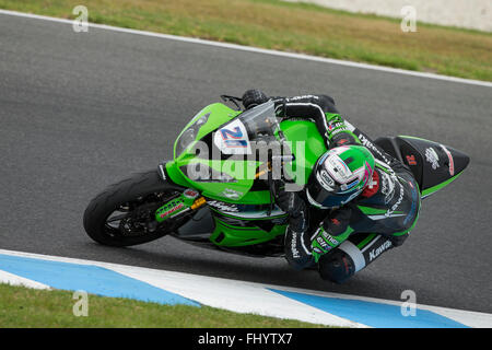 Phillip Island, Australien. 27. Februar 2016. Phillip Island, Australien. Randy Krummenacher, Kawasaki Pucetti Racing World Supersport-Team. FIM Supersport Weltmeisterschaft Runde 1. Bildnachweis: Russell Hunter/Alamy Live-Nachrichten Stockfoto