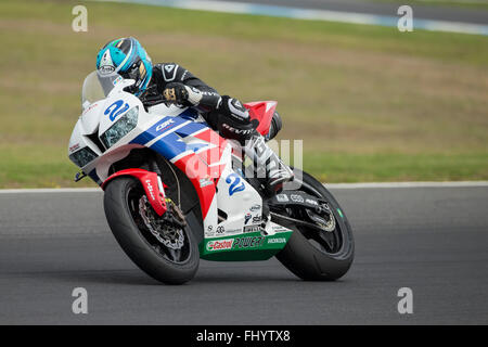 Phillip Island, Australien. 27. Februar 2016. Phillip Island, Australien. Freies Training Nr. 3. Patrick Jacobsen, Honda World Supersport-Team. FIM Supersport Weltmeisterschaft Runde 1. Bildnachweis: Russell Hunter/Alamy Live-Nachrichten Stockfoto