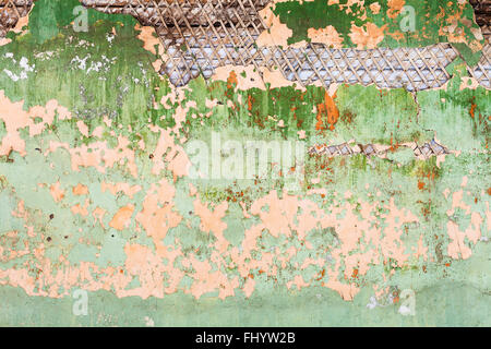 Hintergrund von abblätternde Farbe an Wand des alten Holzhauses Stockfoto