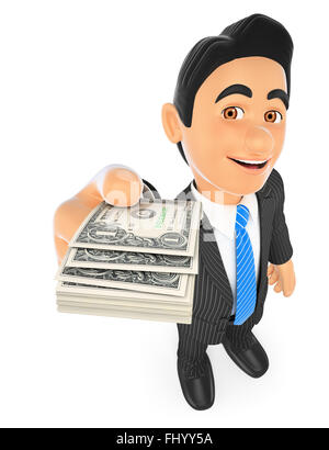 3d-Geschäft Leute. Geschäftsmann mit Dollarnoten. isoliert weißer Hintergrund. Stockfoto
