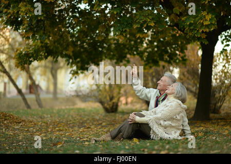 Älteres Ehepaar im park Stockfoto