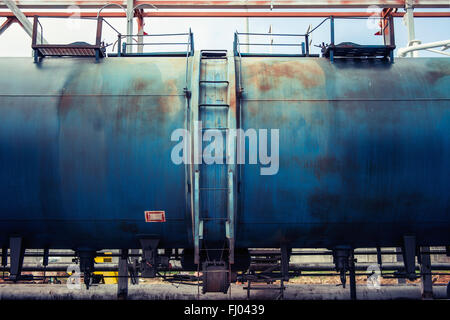 Eisenbahn-Zug der blauen Tanker Autos Stockfoto