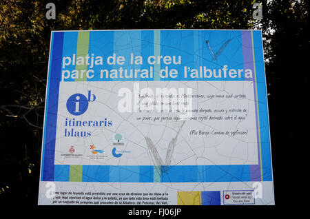 Infotafel am l ' Albufera, Naturschutzgebiet in der Nähe von Valencia, Spanien Stockfoto