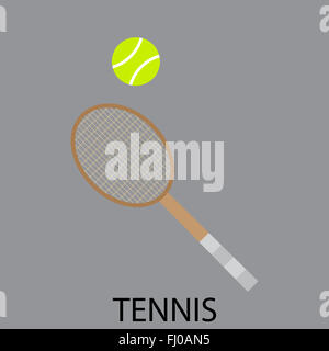 Tennis-Sport-Symbol. Tennisplatz, Tennisball, Sport Tennisschläger. Sport Tennis, Schläger und Ball, Fitness, Spiel, Outdoor-Wettkampf Stockfoto