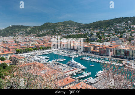 Panorama hoch Ebene Weitwinkel Blick auf den Hafen von Nizza, Frankreich, Cote d ' Azur Stockfoto