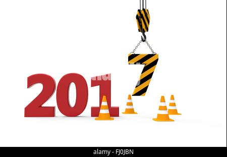 2017-Silvester im Gange, die isoliert auf weißem Hintergrund Stockfoto