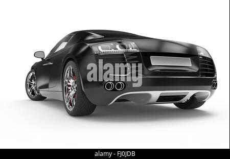 Schwarze Luxus-Sportwagen, die isoliert auf weißem Hintergrund Stockfoto