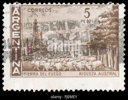 BUDAPEST, Ungarn - 13. Oktober 2015: eine Briefmarke gedruckt von Argentinien zeigt Tierra Del Fuego, ca. 1959 Stockfoto
