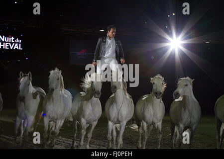 Lorenzo die Franzosen Pferd Reiter von Camargue während seines Auftritts bei der International Horse show Stockfoto