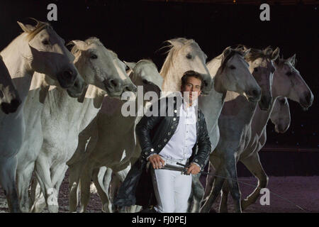 Lorenzo die Franzosen Pferd Reiter von Camargue während seines Auftritts bei der International Horse show Stockfoto