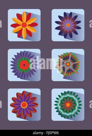 Flache Icon-Set. Blume-Symbole. Digitalen Hintergrund-Vektor-Illustration. Stock Vektor