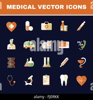 Gesundheitswesen. Bunte medizinische Vector Icons Set. Digitalen Hintergrund-Vektor-Illustration. Stock Vektor