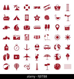 Braune Sommer Urlaub Symbolsatz. Reisen-Vektor-digitale Hintergrund Illustration. Sommer-Infografiken Stock Vektor