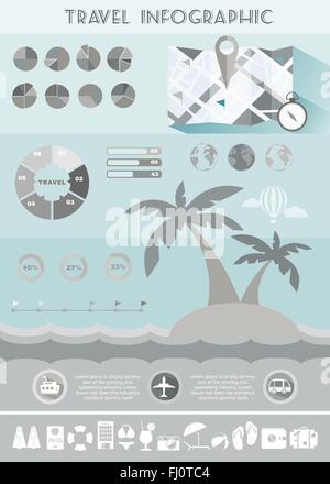 Reisen Sie Sommer Infografiken bunte Illustration für einen Flyer oder eine Broschüre. Digitale Vektor Hintergrundbild. Stock Vektor