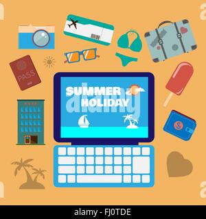 Bunte Sommer Urlaub Symbolsatz. Reiseplanung digitale Vektorgrafik Hintergrund. Sommer-Infografiken. Stock Vektor