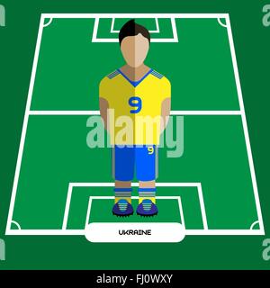 Fußball Soccer Player Silhouette isoliert auf dem Spielfeld. Computer game Ukraine Fußball-Club-Spieler. Digitale Illustration. Stock Vektor