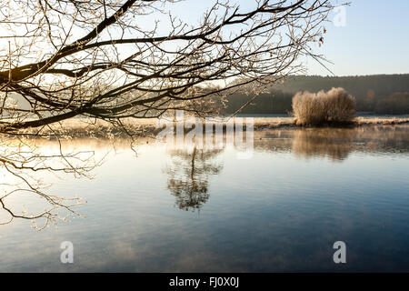 Schwerte, Deutschland - 15. Januar 2006: Das Ruhrgebiet ist ein mittlerer Größe-Fluss im Westen Deutschlands (North Rhine-Westphalia), eine richtige tribu Stockfoto