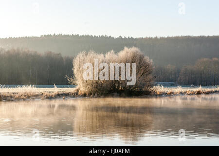 Schwerte, Deutschland - 15. Januar 2006: Das Ruhrgebiet ist ein mittlerer Größe-Fluss im Westen Deutschlands (North Rhine-Westphalia), eine richtige tribu Stockfoto