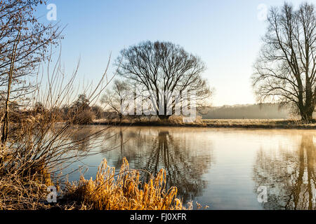 Schwerte, Deutschland - 15. Januar 2006: Das Ruhrgebiet ist ein mittlerer Größe-Fluss im Westen Deutschlands (North Rhine-Westphalia), eine richtige tribu Stockfoto