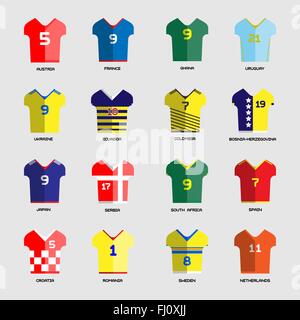 Fußball Soccer Team tragen. Fußball-Club-t-Shirt-Set. Sport-Infografik. Digitalen Hintergrund-Vektor-Illustration. Stock Vektor