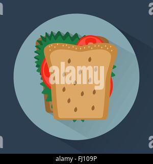 Sandwich mit Salatblättern und Tomaten. Großen leckeren Snack. Fast-Food. Digitale Vektor-Illustration. Stock Vektor